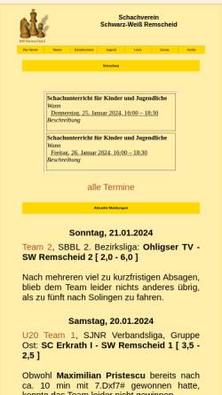 Vorschau der mobilen Webseite www.sw-remscheid.de, Schachverein Schwarz-Weiß Remscheid