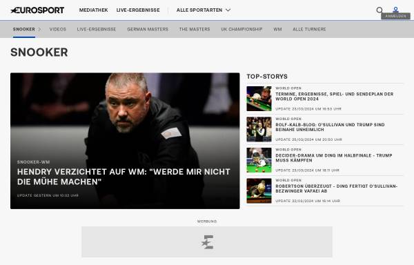 Vorschau von www.eurosport.de, Snooker auf Eurosport