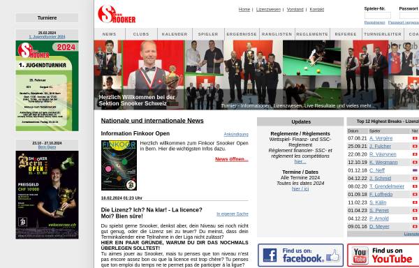 Vorschau von www.snooker.ch, Swiss Snooker