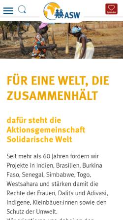 Vorschau der mobilen Webseite www.aswnet.de, Aktionsgemeinschaft Solidarische Welt