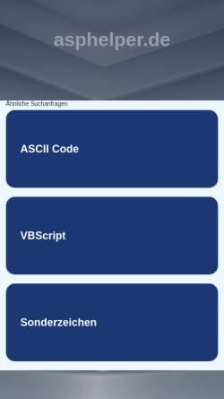 Vorschau der mobilen Webseite www.asphelper.de, ASCII, ANSI, Unicode und EBCDIC
