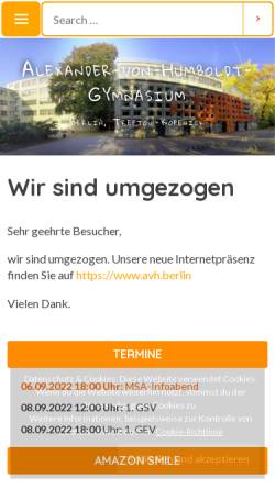 Vorschau der mobilen Webseite www.avhschule.de, Alexander-von-Humboldt Oberschule Treptow-Köpenick