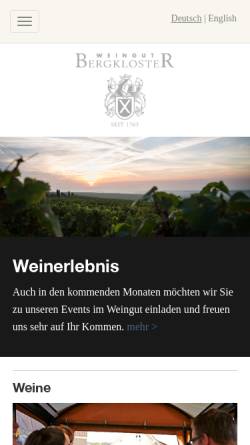 Vorschau der mobilen Webseite www.weingut-bergkloster.de, Bergkloster, Weingut