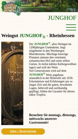 Vorschau der mobilen Webseite www.junghof.de, Junghof, Weingut