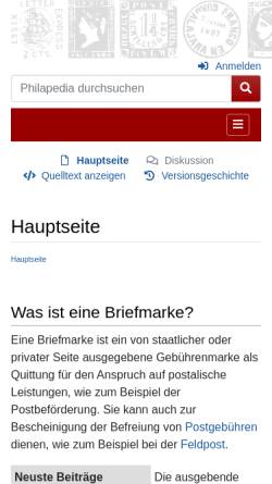 Vorschau der mobilen Webseite www.philapedia.de, Philapedia - Das Lexikon der Philatelie