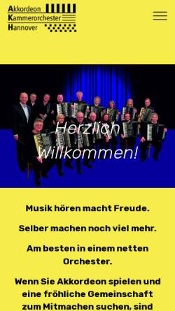 Vorschau der mobilen Webseite www.akkordeon-kammerorchester.de, Akkordeon Kammerorchester Hannover (AKH)