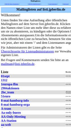 Vorschau der mobilen Webseite listi.jpberlin.de, JPBerlin - Mailbox und politischer Provider