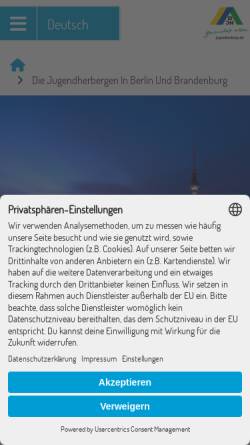 Vorschau der mobilen Webseite www.jugendherbergen-berlin-brandenburg.de, Deutsches Jugendherbergswerk - Landesverband Berlin Brandenburg