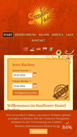Vorschau der mobilen Webseite www.sunflower-hostel.de, The Sunflower Hostel - Backpacker Hostel in Berlin
