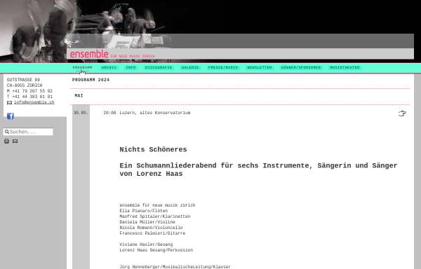 Vorschau von www.ensemble.ch, Ensemble für Neue Musik Zürich
