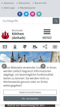Vorschau der mobilen Webseite www.koethen-anhalt.de, Stadt Köthen (Anhalt)