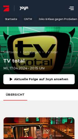 Vorschau der mobilen Webseite tvtotal.prosieben.de, TV total: Die Weltmeister im Speed Stacking