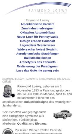 Vorschau der mobilen Webseite loewy-raymond.de, Raymond Loewy, Father of Industrial Design