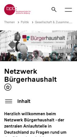 Vorschau der mobilen Webseite buergerhaushalt.org, Kommunaler Bürgerhaushalt