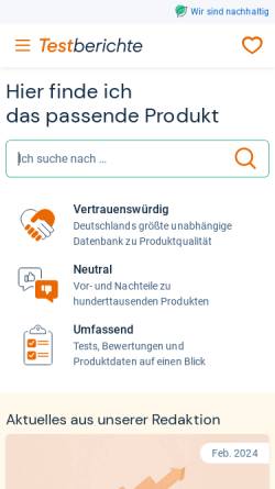 Vorschau der mobilen Webseite www.testberichte.de, Testberichte.de
