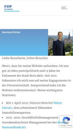 Vorschau der mobilen Webseite www.bernhard-eicher.ch, Eicher, Bernhard (FDP)