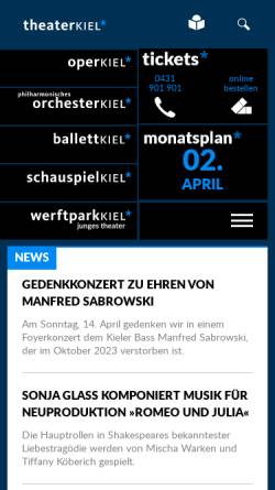 Vorschau der mobilen Webseite www.theater-kiel.de, Kiel, Bühnen der Landeshauptstadt