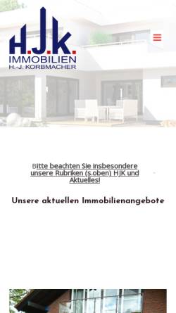 Vorschau der mobilen Webseite www.immobilien-hjk.de, Heinz-Jürgen Korbmacher