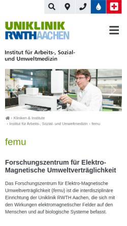 Vorschau der mobilen Webseite www.femu.rwth-aachen.de, Forschungszentrum für Elektro-Magnetische Umweltverträglichkeit