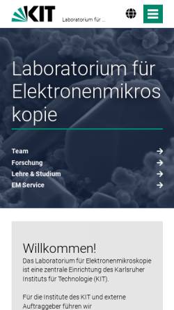 Vorschau der mobilen Webseite www.lem.kit.edu, Laboratorium für Elektronenmikroskopie der Universität Karlsruhe
