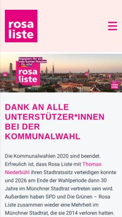 Vorschau der mobilen Webseite www.rosaliste.de, Rosa Liste e.V. München