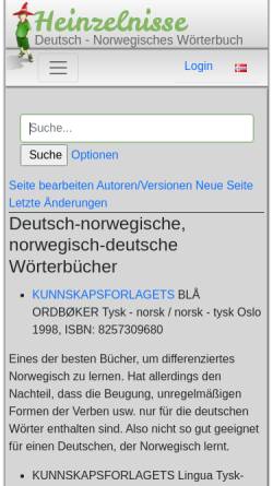 Vorschau der mobilen Webseite www.heinzelnisse.info, Deutsch-Norwegische Wörterbucher
