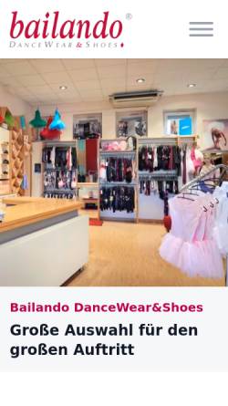 Vorschau der mobilen Webseite www.bailando-dancewear.de, Bailando DanceWear & Shoes