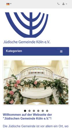 Vorschau der mobilen Webseite jgkoeln.de, Jüdische Gemeinde Köln e.V.