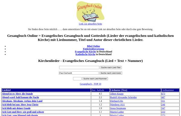 Vorschau von www.gesangbuch-online.de, Gesangbuch online