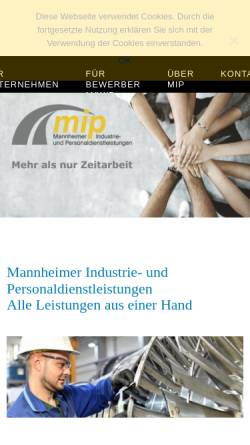 Vorschau der mobilen Webseite www.mip-gmbh.com, MIP GmbH Mannheimer Industrie- und Personaldienstleistungen