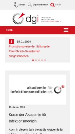 Vorschau der mobilen Webseite www.dgi-net.de, Deutsche Gesellschaft für Infektiologie e. V.