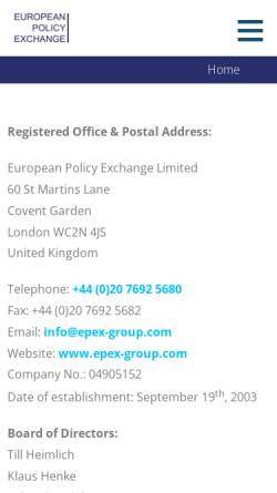 Vorschau der mobilen Webseite www.epex-group.com, EPEX European Policy Exchange Limited