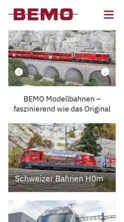 Vorschau der mobilen Webseite www.bemo-modellbahn.de, BEMO Modelleisenbahnen GmbH u. Co KG