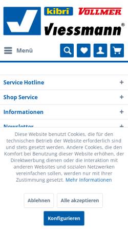 Vorschau der mobilen Webseite viessmann-modell.com, Viessmann Modellspielwaren GmbH