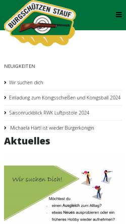 Vorschau der mobilen Webseite www.burgschuetzen-stauf.de, Burgschützen Stauf e.V.