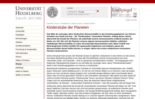 Vorschau von www.uni-heidelberg.de, Kinderstube der Planeten