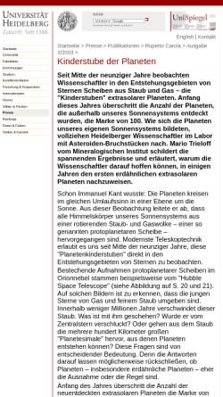 Vorschau der mobilen Webseite www.uni-heidelberg.de, Kinderstube der Planeten
