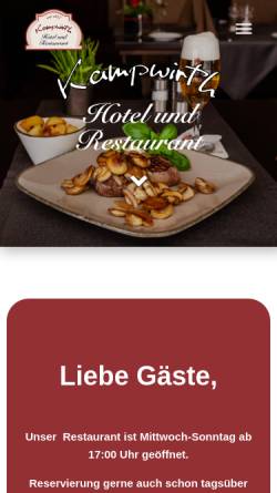 Vorschau der mobilen Webseite kampwirth.de, Hotel und Restaurant Kampwirth