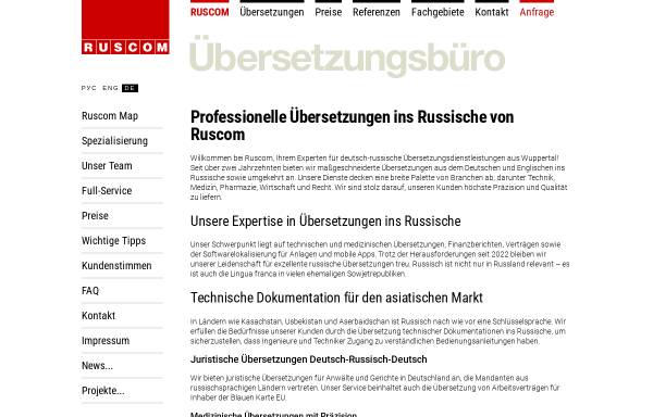 Vorschau von ruscom.de, Ruscom: Übersetzungen für Europa und Asien