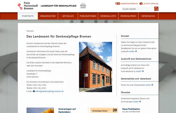 Vorschau von www.denkmalpflege.bremen.de, Landesamt für Denkmalpflege