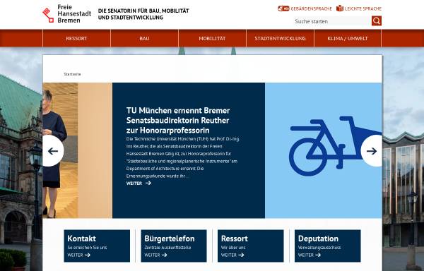 Vorschau von www.bauumwelt.bremen.de, Der Senator für Bau, Umwelt und Verkehr