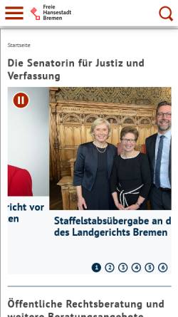 Vorschau der mobilen Webseite www.justiz.bremen.de, Der Senator für Justiz und Verfassung