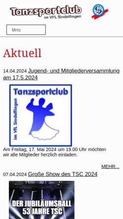 Vorschau der mobilen Webseite tanzsportclub.vfl-sindelfingen.de, TSC im VfL Sindelfingen