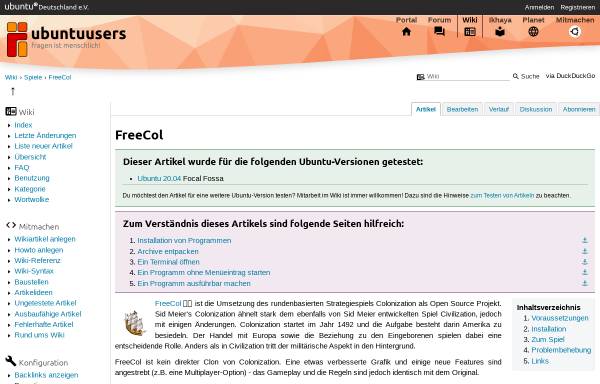 Vorschau von wiki.ubuntuusers.de, FreeCol