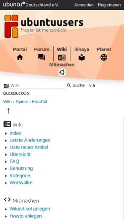Vorschau der mobilen Webseite wiki.ubuntuusers.de, FreeCol