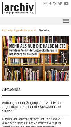Vorschau der mobilen Webseite www.jugendkulturen.de, Archiv der Jugendkulturen e. V.