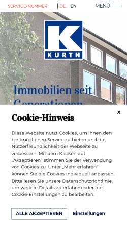 Vorschau der mobilen Webseite www.kurth-immobilien.de, Göttinger Wohnungsbau Kurth GmbH & Co. KG