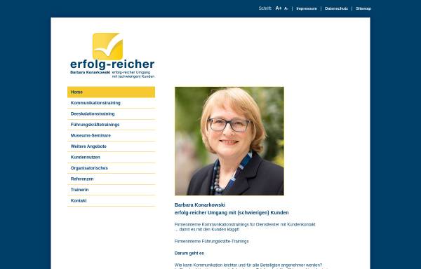 Vorschau von www.erfolg-reicher.de, Barbara Konarkowski - Kommunikationstraining für Dienstleister mit Kundenkontakt