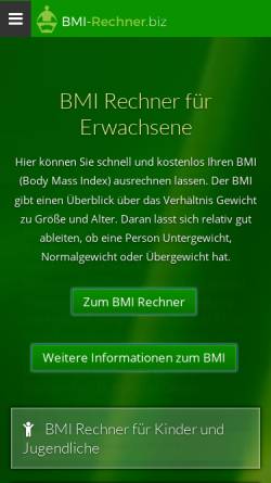 Vorschau der mobilen Webseite www.bmi-rechner.biz, BMI-Rechner