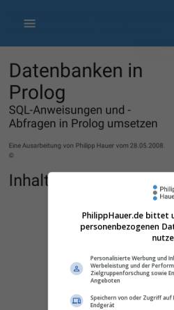 Vorschau der mobilen Webseite www.philipphauer.de, Datenbanken in Prolog